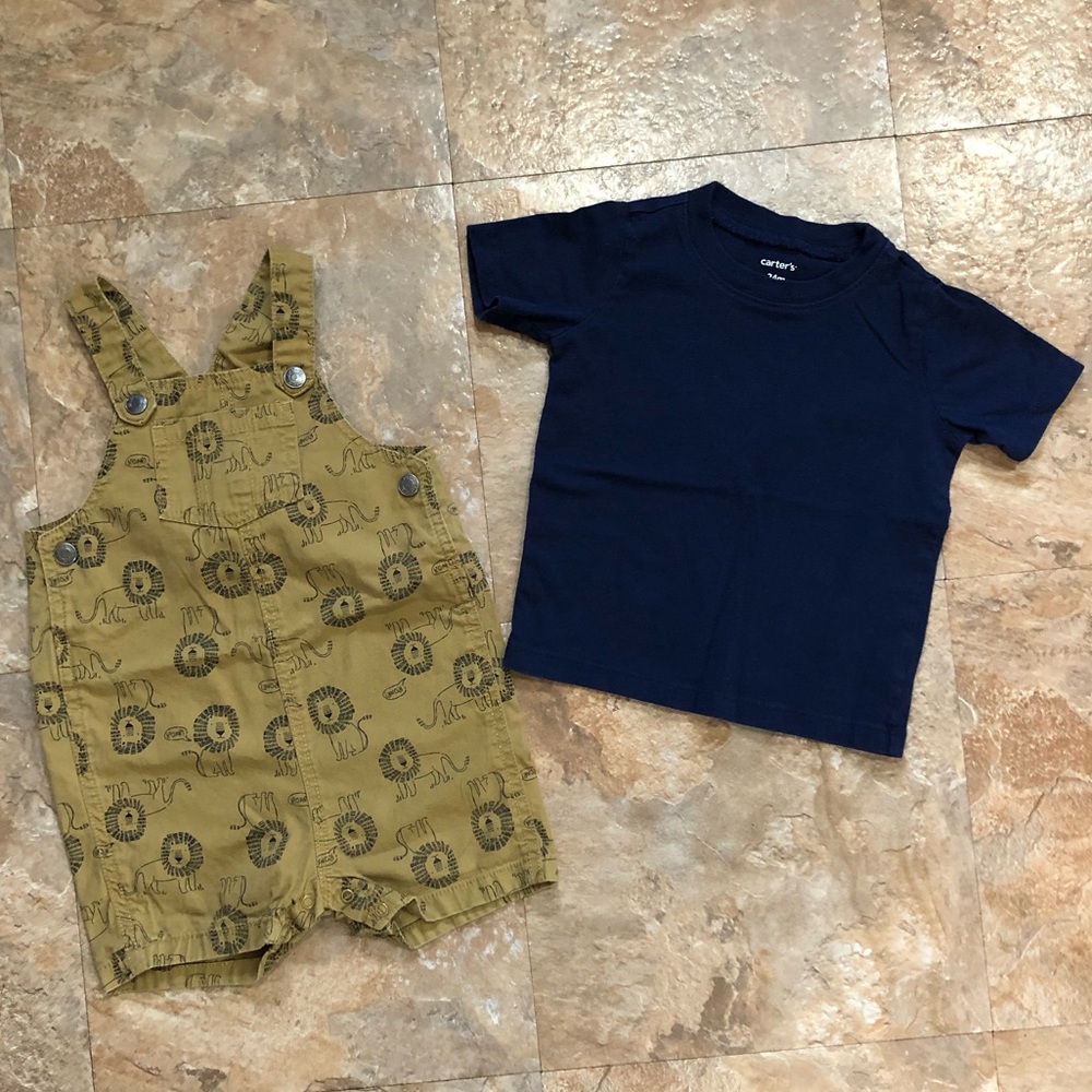 Carters Boys Tan Blue Lion Overall Shorts 24 month